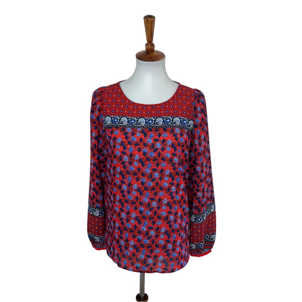 NWOT LOFT Blouse Peasant Style Red Blue Size Small